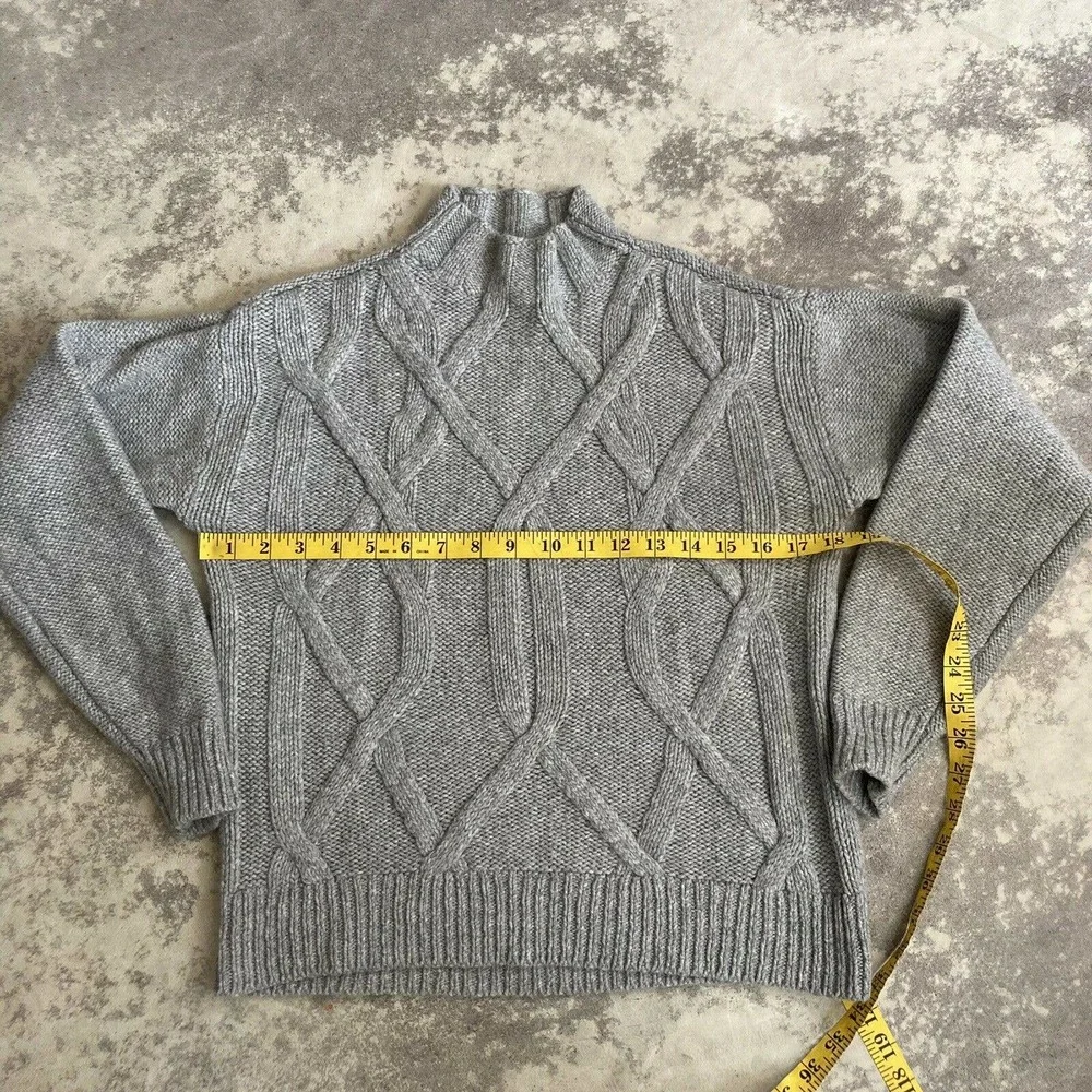 Everlane Cable Knit Gray Sweater mock neck size XS 100% Wool - Picture 5 of 12